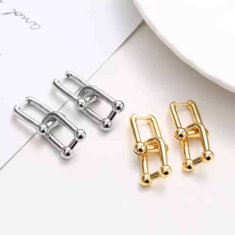 NEW 925 Sterling Silver Double Link Horseshoe Buckle Earrings